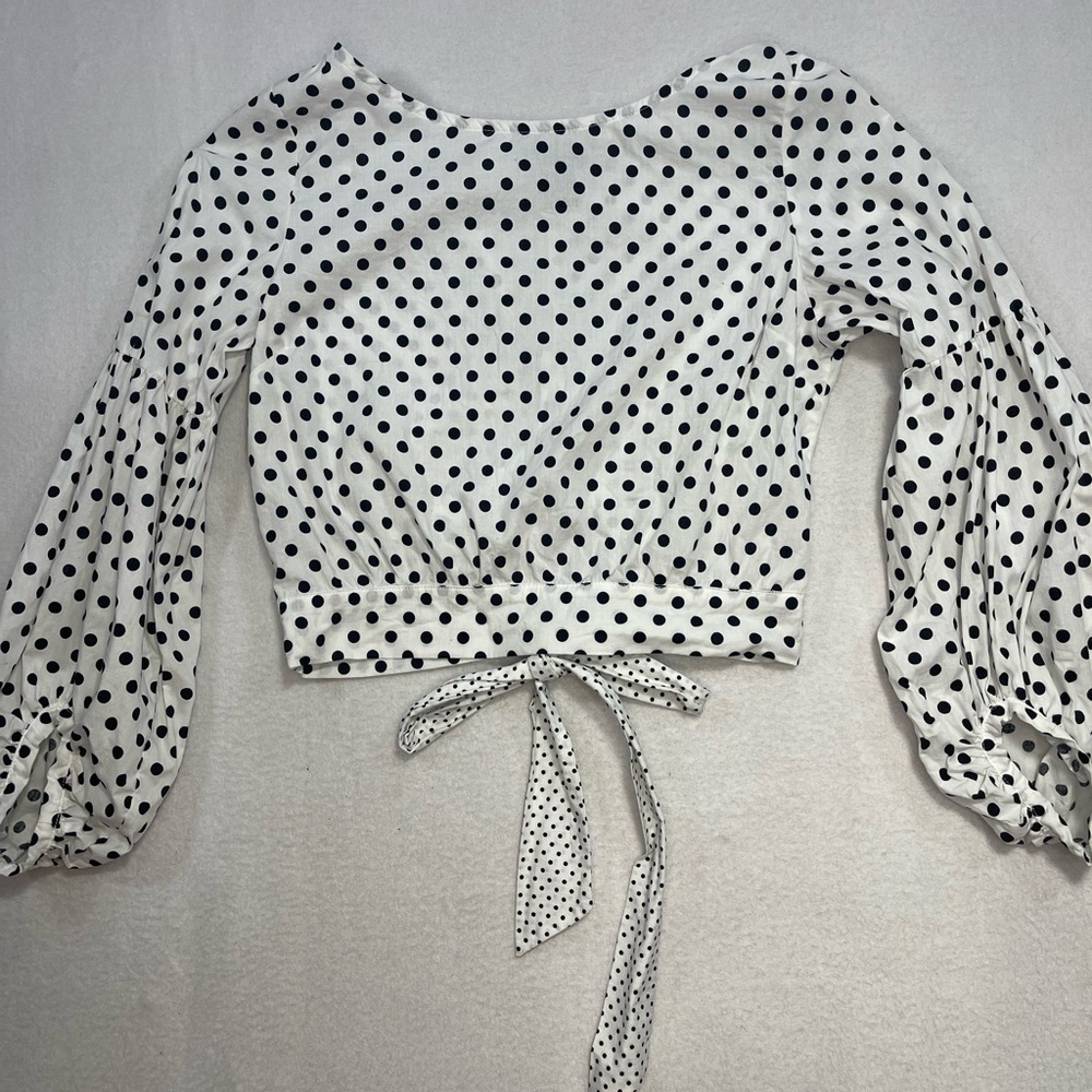 Sans Souci Polka Dot Crop Top Tie Back Puff Sleeve Small